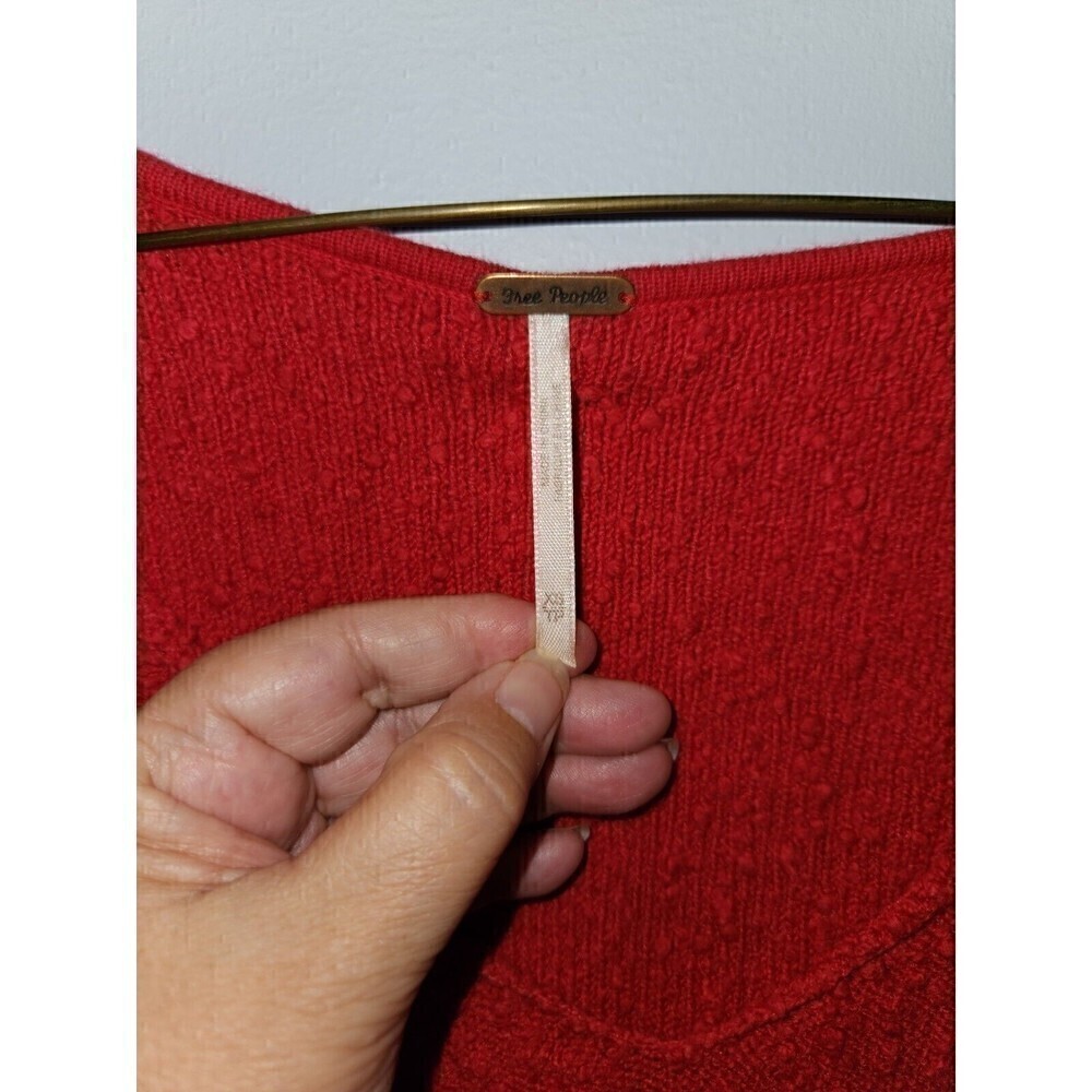 Free People Sz S Found My Friend Textured Sweater Red Balloon Sleeve - Picture 3 of 5